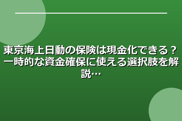 東京海上日動の保険は現金化できる？一時的な資金確保に使える選択肢を解説